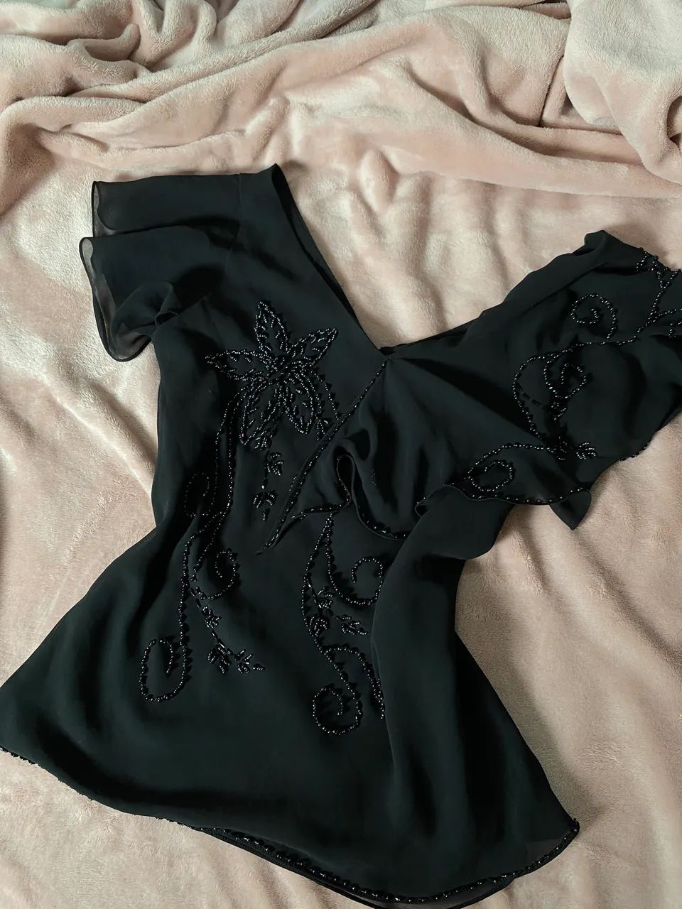 Top blusa vintage de tule bordada 