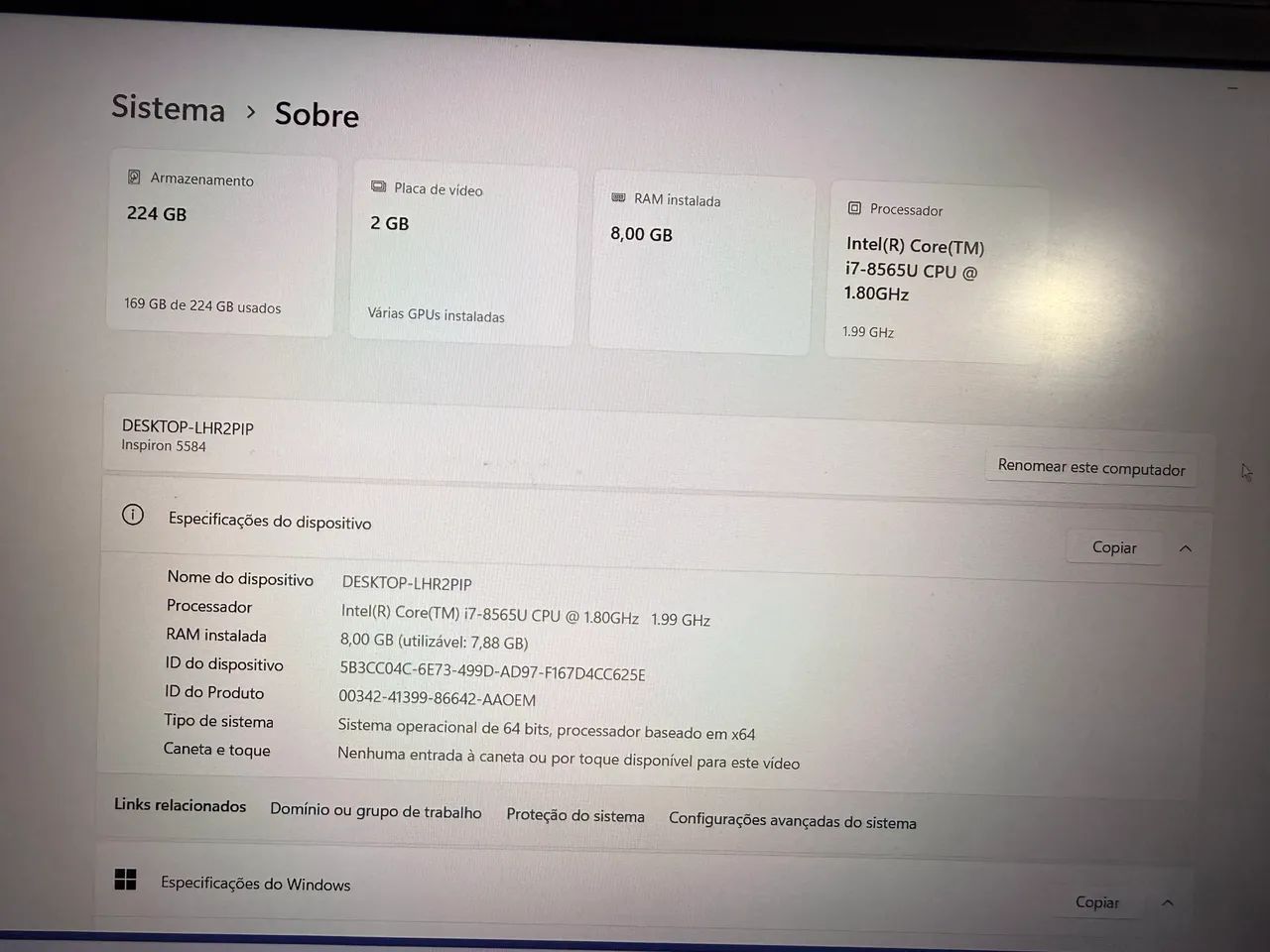 Notebook Dell core i7 8565U 8 GB - Placa de vídeo 2 GB - Foto 5