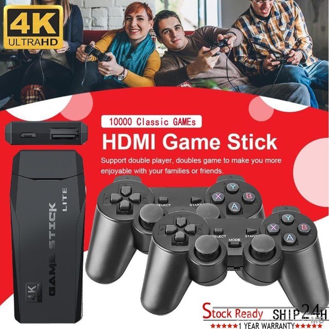 Videogame Stick 4K 32gb 64gb 2 Controles Sem Fio Console Portatil