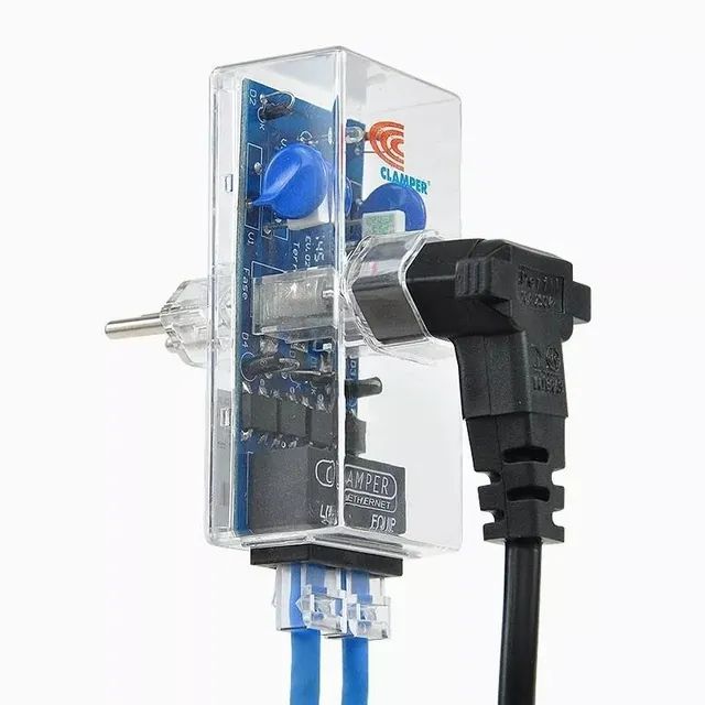 Clamper protetor de sobrecarga Energia + Ethernet Poe Rj45 10/100 Mbps