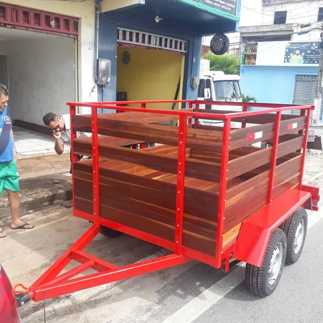 Caminhão de Madeira Carreta Lona 9 Eixos Infantil Vermelho - RJ