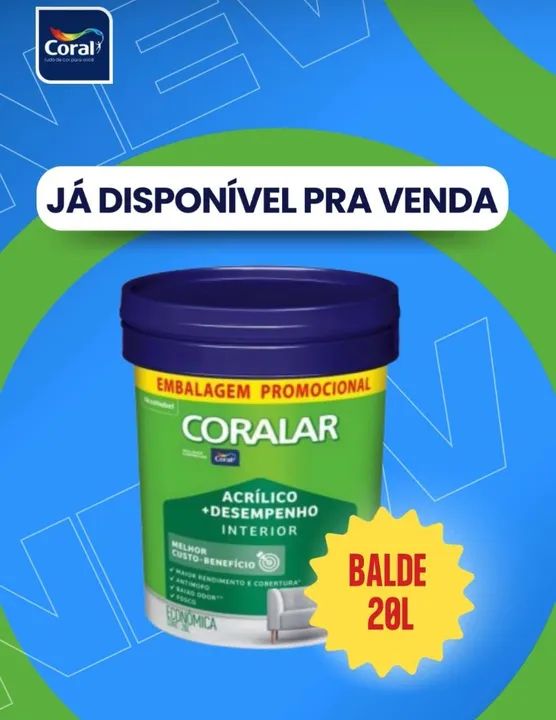 Tinta Coral Acrílica Interior - Balde 20L - Branco .Promoção!