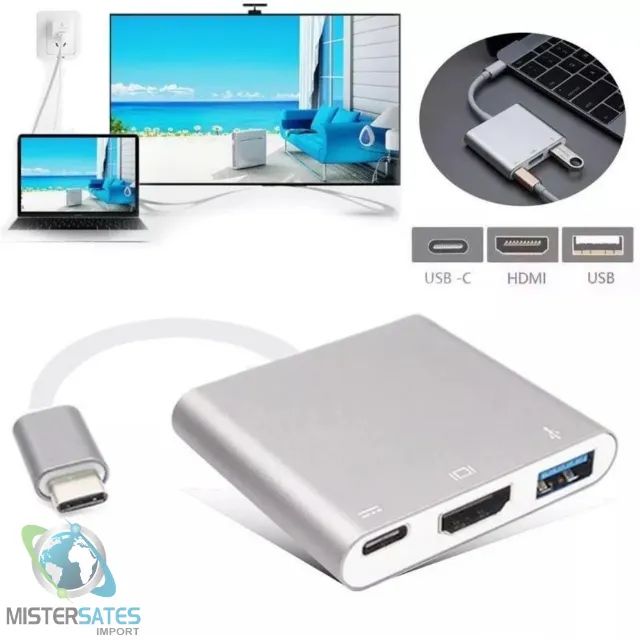 Cabo Adaptador 3 x 1- Thunderbolt 3.0 Para Hdmi Usb 3.0 Tipo-c - COD 477 - Foto 4