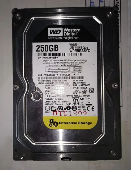 Hd Sata 250gb Western Digital Wd2503abyx 3,5 Western Digital Re4 250gb Wd2503abyx 64mb 720