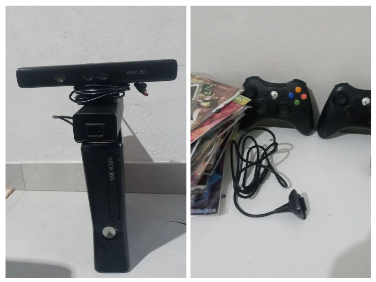 Console xbox 360 desbloqueado com defeito+kinect+controles sem fio+55 jogos