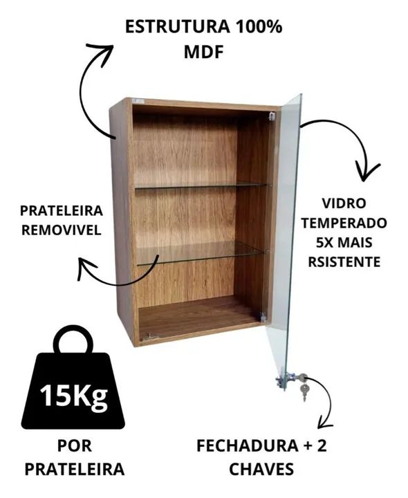 Vitrini Suspensa Fechadura Porta Vidro  - Foto 4