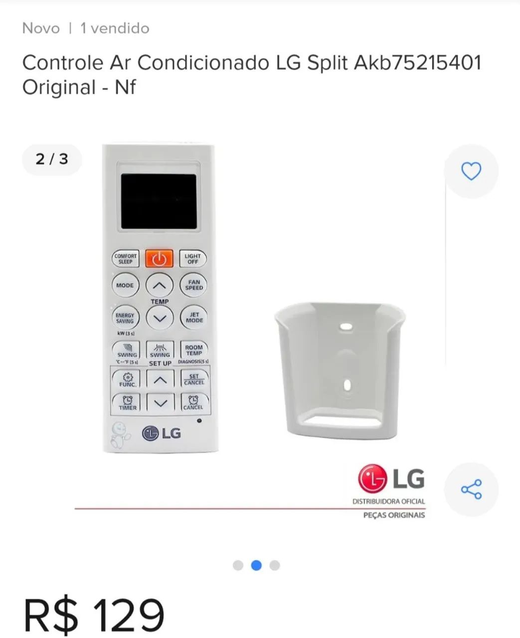 Controle Ar Condicionado LG Split Akb * Original