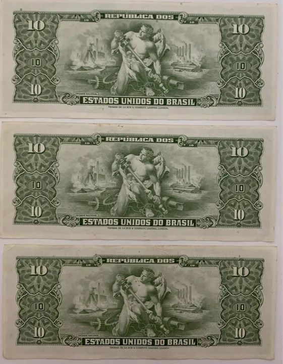 CÉDULA DE DEZ CRUZEIROS GETULIO VARGAS SEQUENCIA DE 3 CÉDULAS - Foto 3