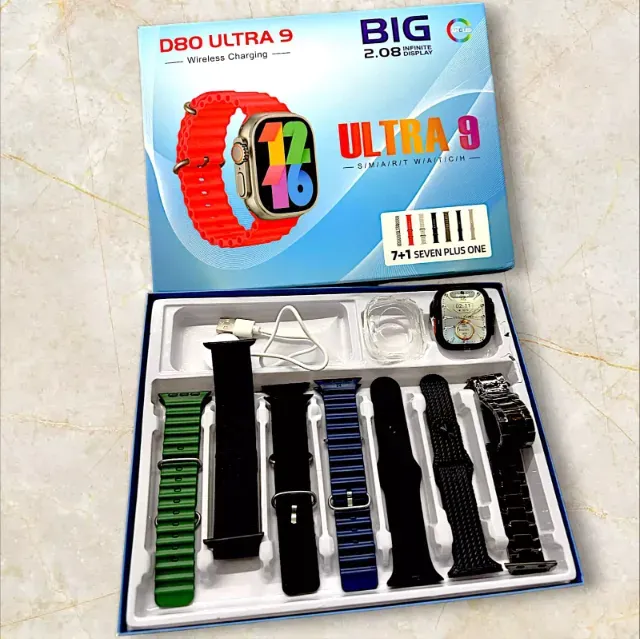 Smartwatch D80 ultra 9 Big 2.08 tela Amoled com 7 pulseiras