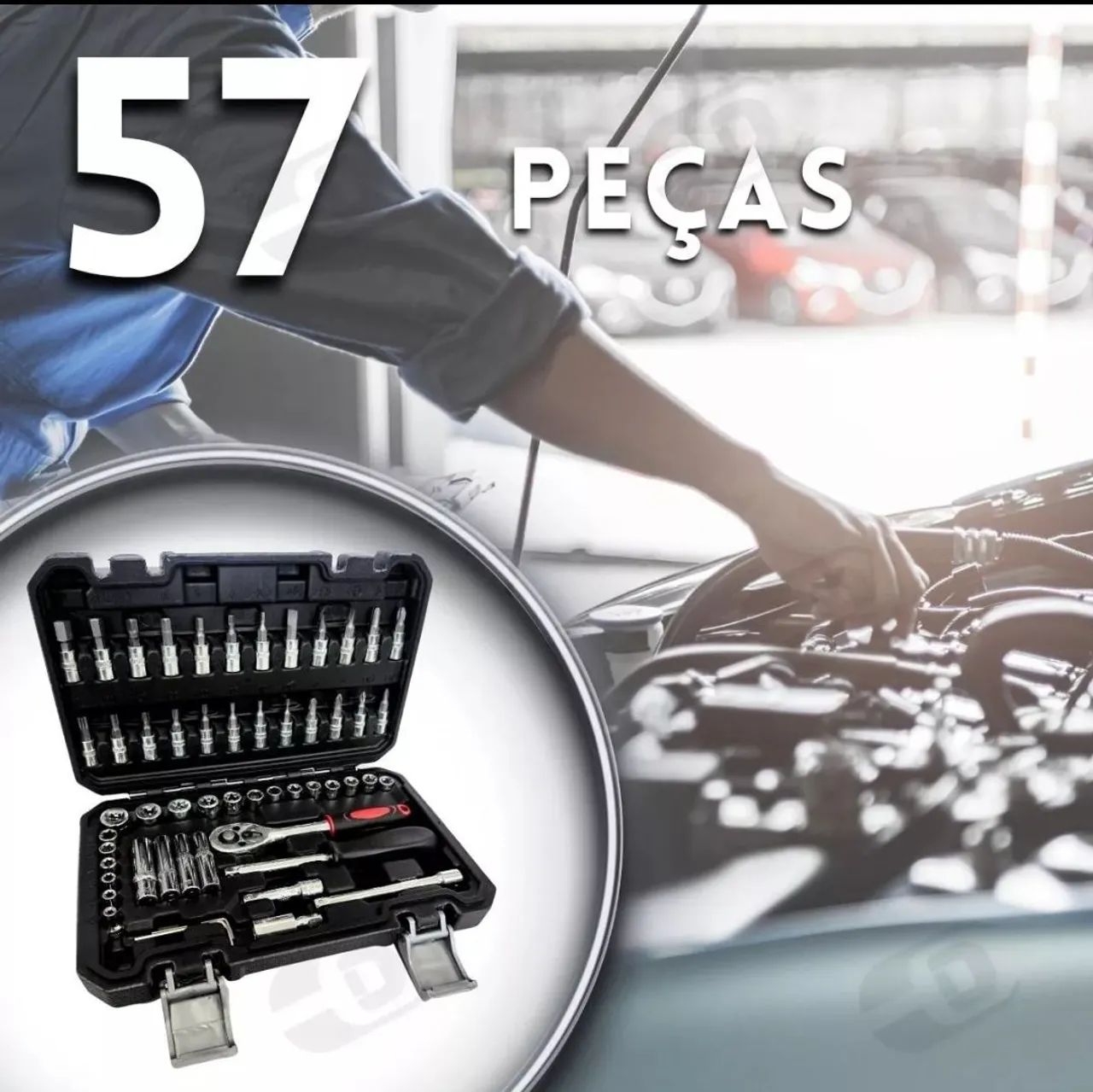 Jogo de Soquetes Bits chaves e cachimbos - 1/4 <br>57 Peças Aço CrV - Pronta Entrega  - Foto 4