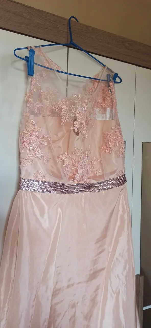 VESTIDO DE FESTA SALMÃO TULE E RENDA - Foto 2