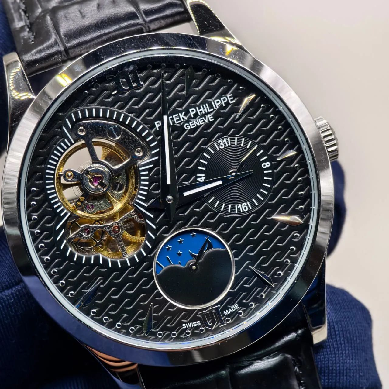 Relógio Estilo Patek em Aço Inoxidável e Couro - Foto 3