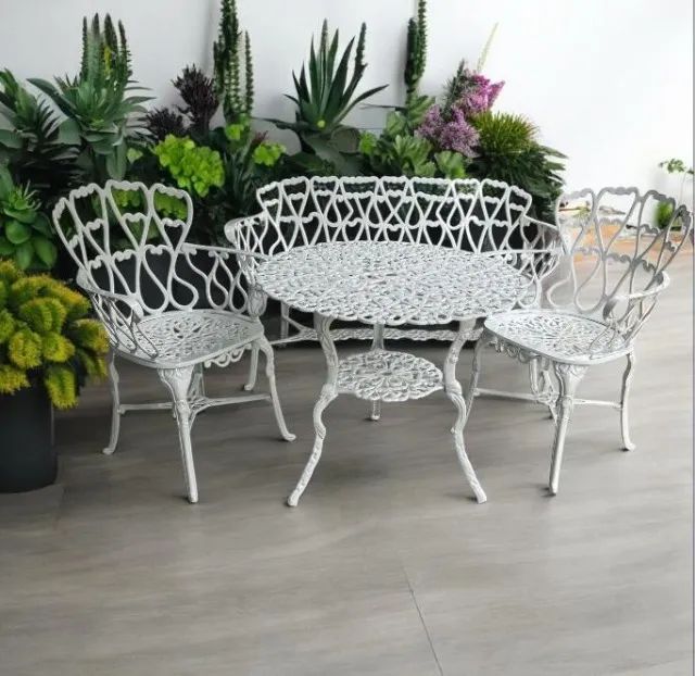  Móveis de Jardim Banco, Cadeiras  e Mesa 80cm em Alumínio Fundido  