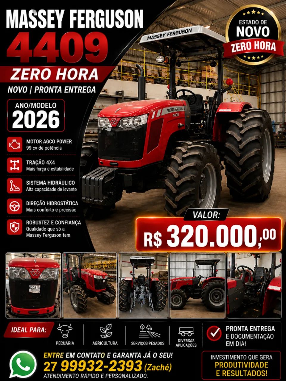 TRATOR MASSEY FERGUSON 4409 - ZERO HORA TRABALHADA
