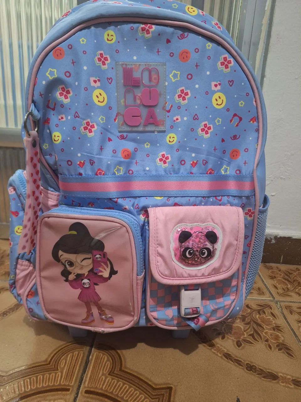 mochila luluca com rodinha e lancheira 