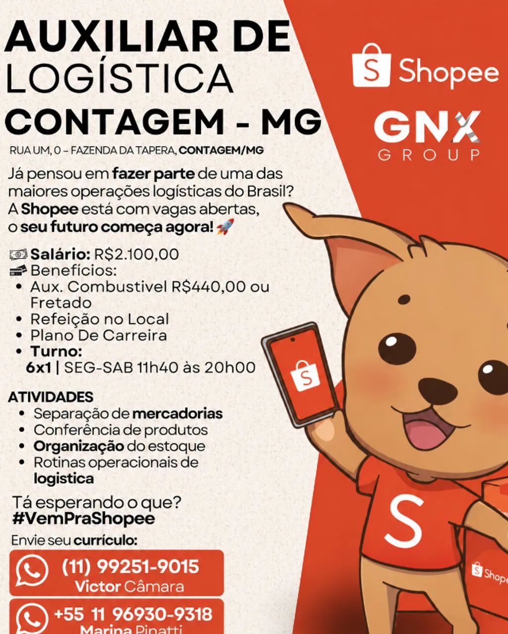 AUXILIAR DE LOGISTICA PARA CONTAGEM - SHOPEE