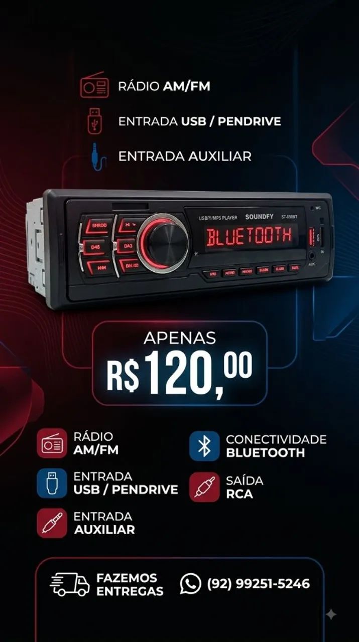 Som para carro com bluetooth 