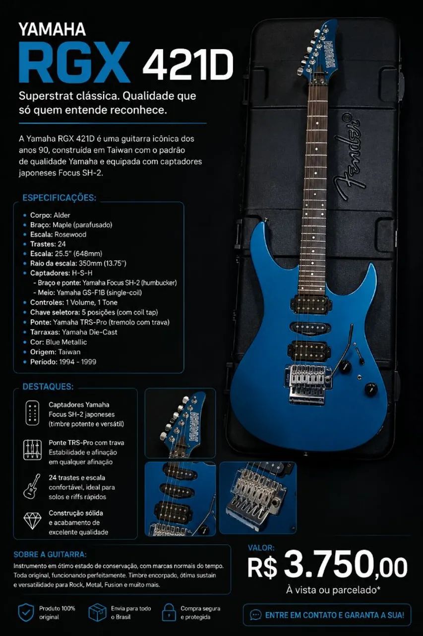 YAMAHA RGX-421D ボディ&ネック Guitarra Yamaha RGX 421D Blue Metallic S/ case - Instrumentos
