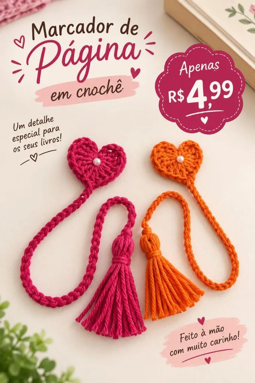Marcador página em chochê