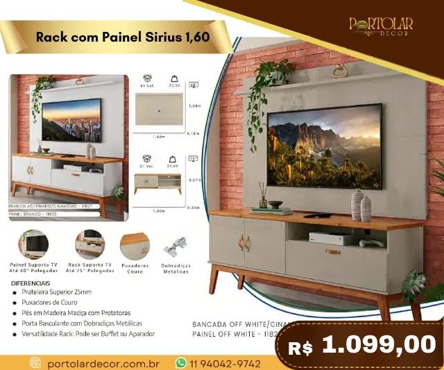 Rack com Painel Sirius 1,60 a pronta entrega 