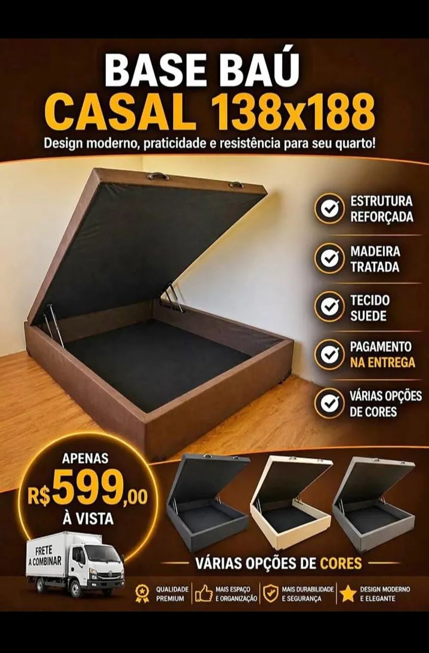 Base baú casal blindada 18mm tampo e laterais Entrega gratis - Foto 2