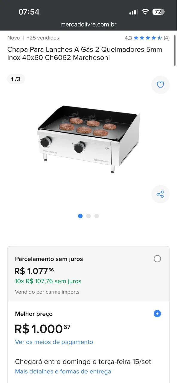 Chapa de lanche profissional a gas - Foto 3