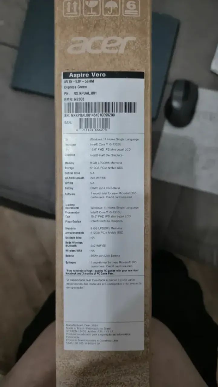 Notebook Acer Vero Av15-53p-56hm I5 8gb 512gb Verde - Foto 3