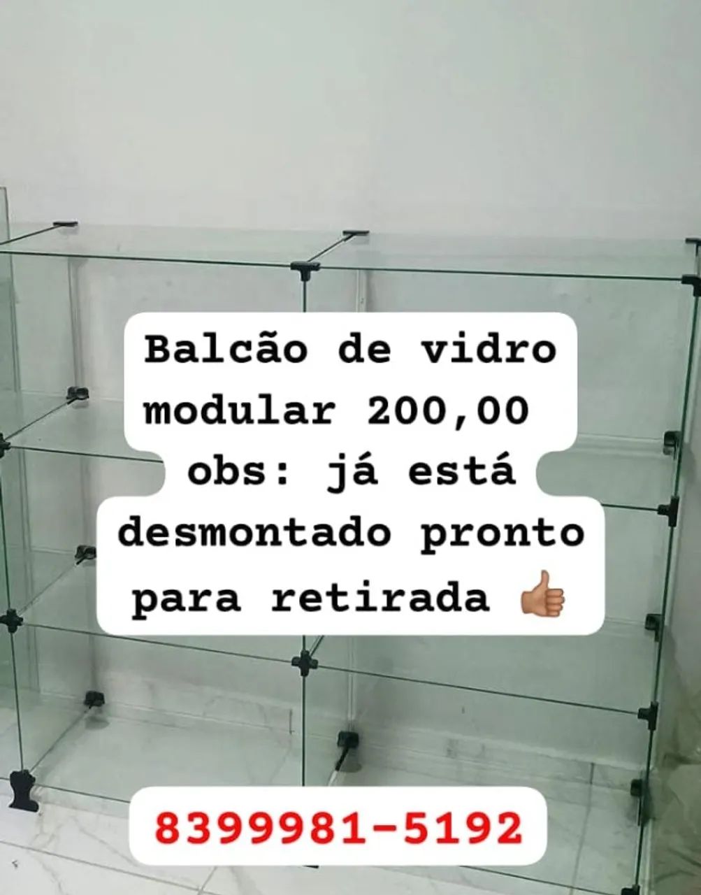 Balcão expositor de vidro modular 