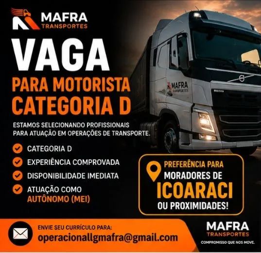 OPORTUNIDADE PARA MOTORISTAS!