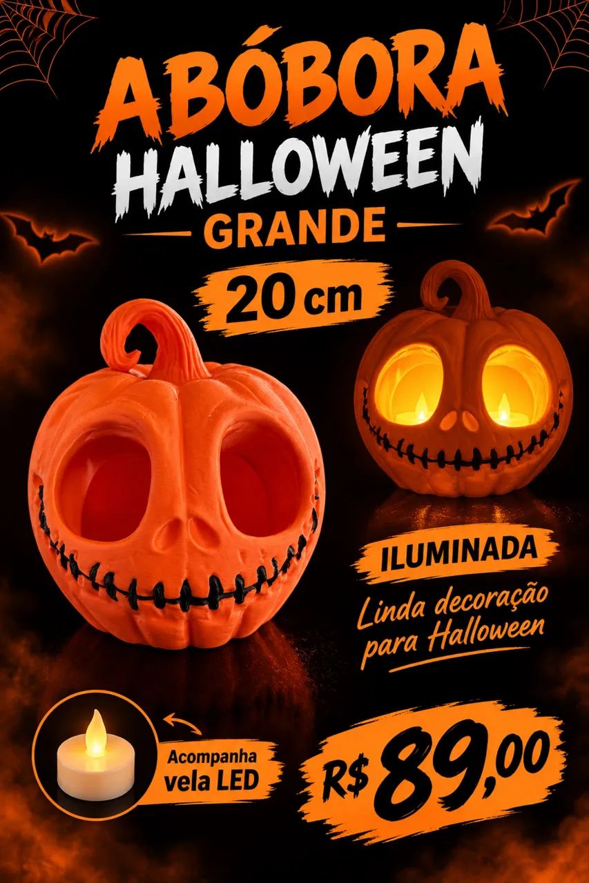 Abóbora Halloween grande iluminada LED