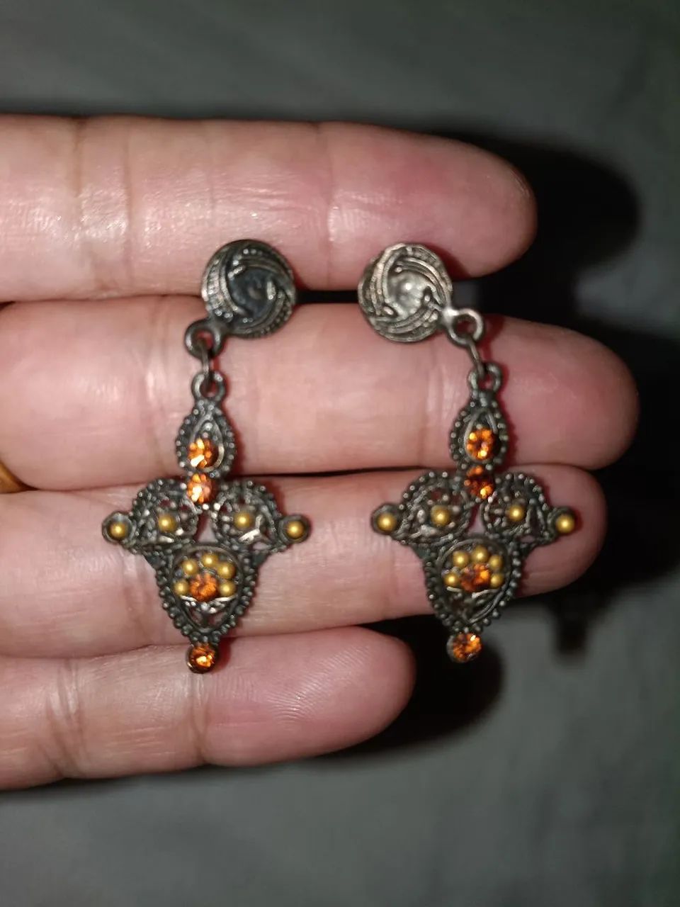 Brincos de Pedras Amarelas Dourado  - Foto 3