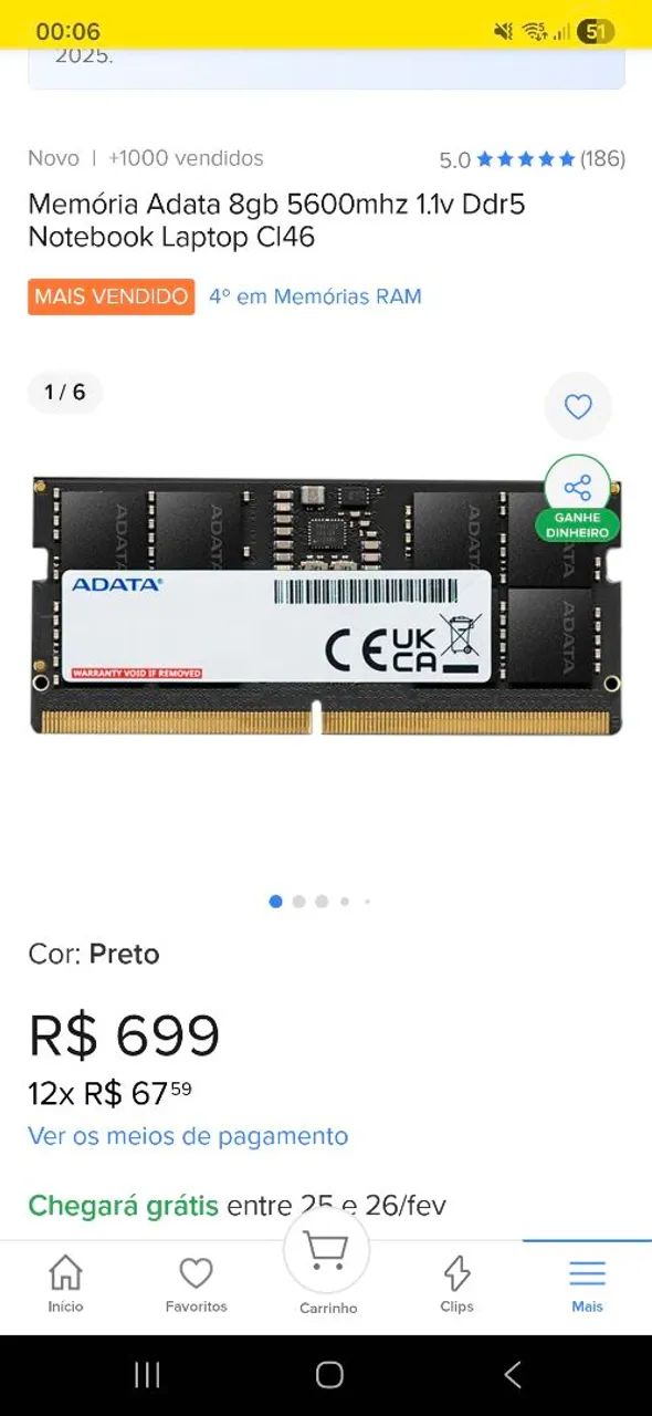 Memoria Ram Adata 8GB DDR5 5600Mhz para Notebooks - Foto 5