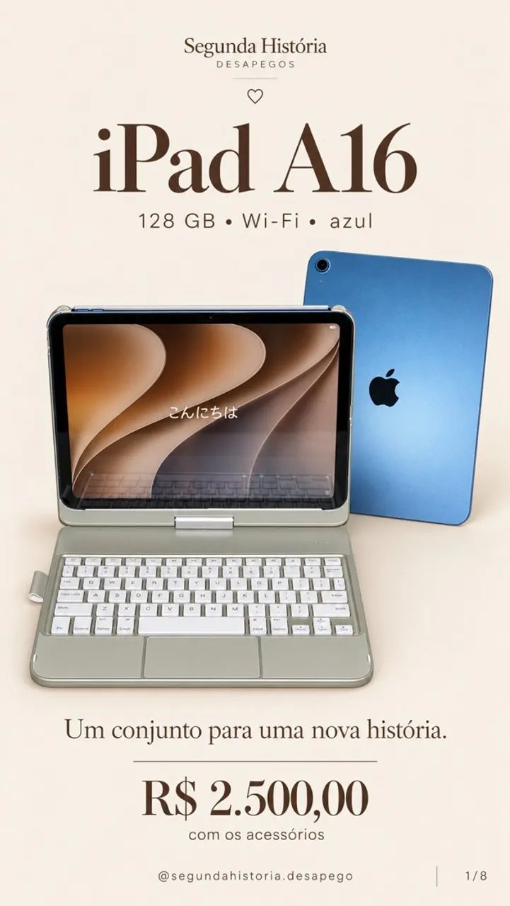 iPad A16 128 GB Wi-Fi azul + caneta + case com teclado e touchpad