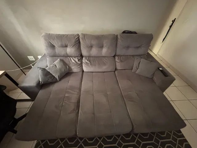 Sofá Retrátil e Reclinável Cama inBox Diamond 2,25m Tecido Suede Velusoft Cinza - Foto 3