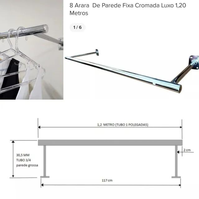 8 Araras de Parede Fixa Cromada Luxo - Foto 3