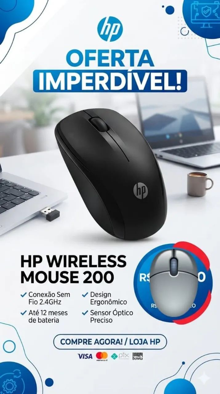 Mouse sem fio HP