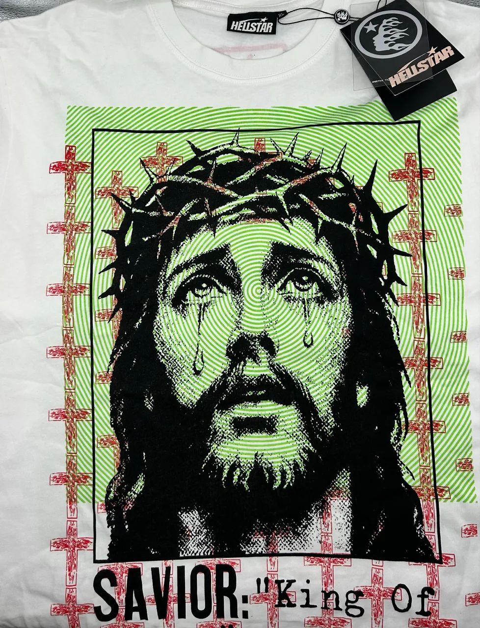 camiseta branca da Hellstar com uma estampa gráfica de Jesus - Foto 4