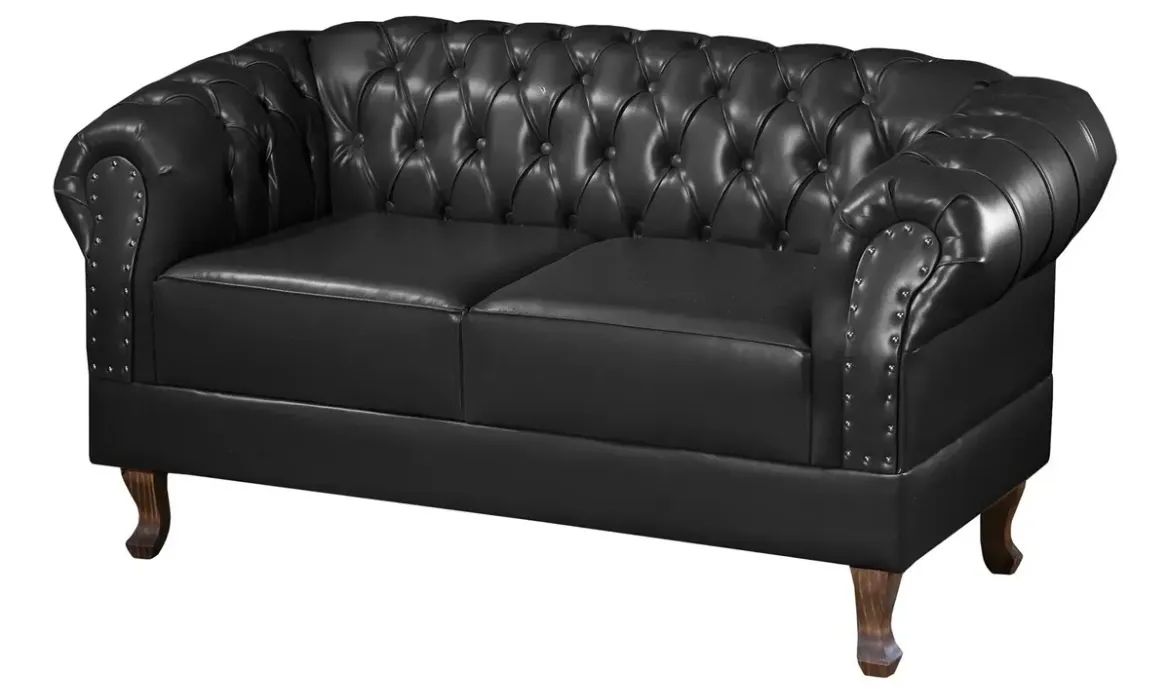 Namoradeira Duque 2 lugares Chesterfield courino preto  - Foto 5