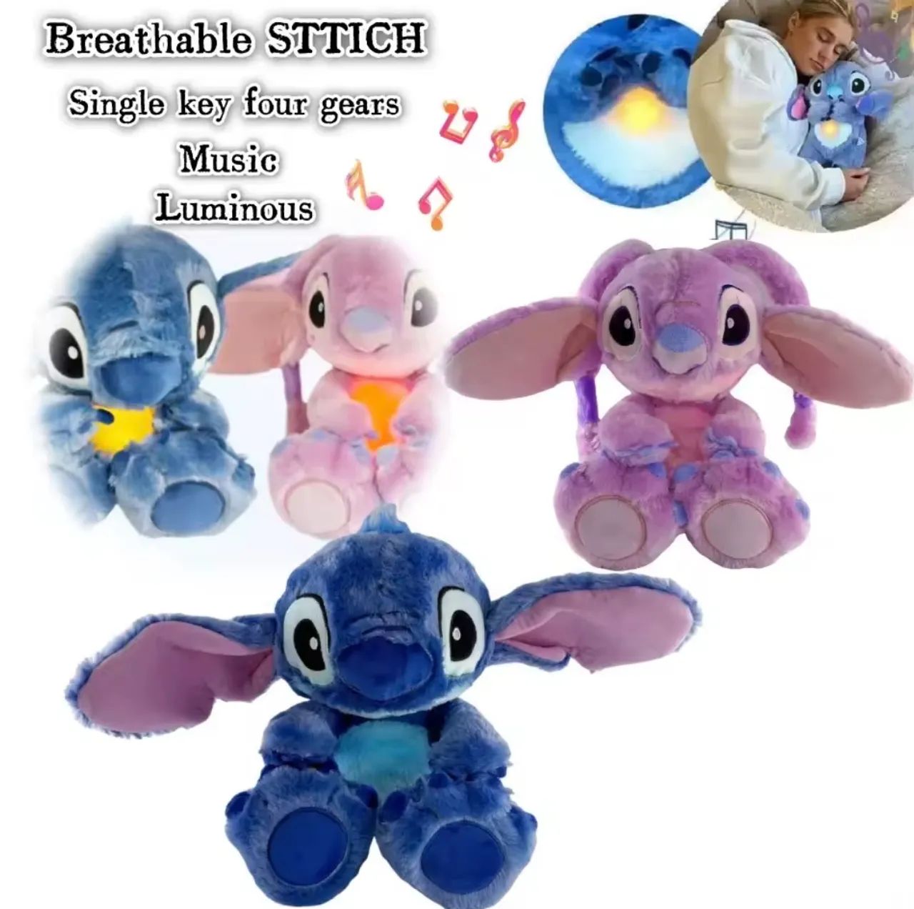 Stich que respira emite sons e luz calmante para sono do bebê modelo 2026 - Foto 3