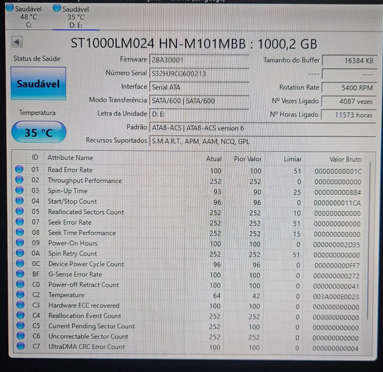 HD Samsung 1TB 2.5" SATA, saudável e funcionando perfeitamente - Foto 4