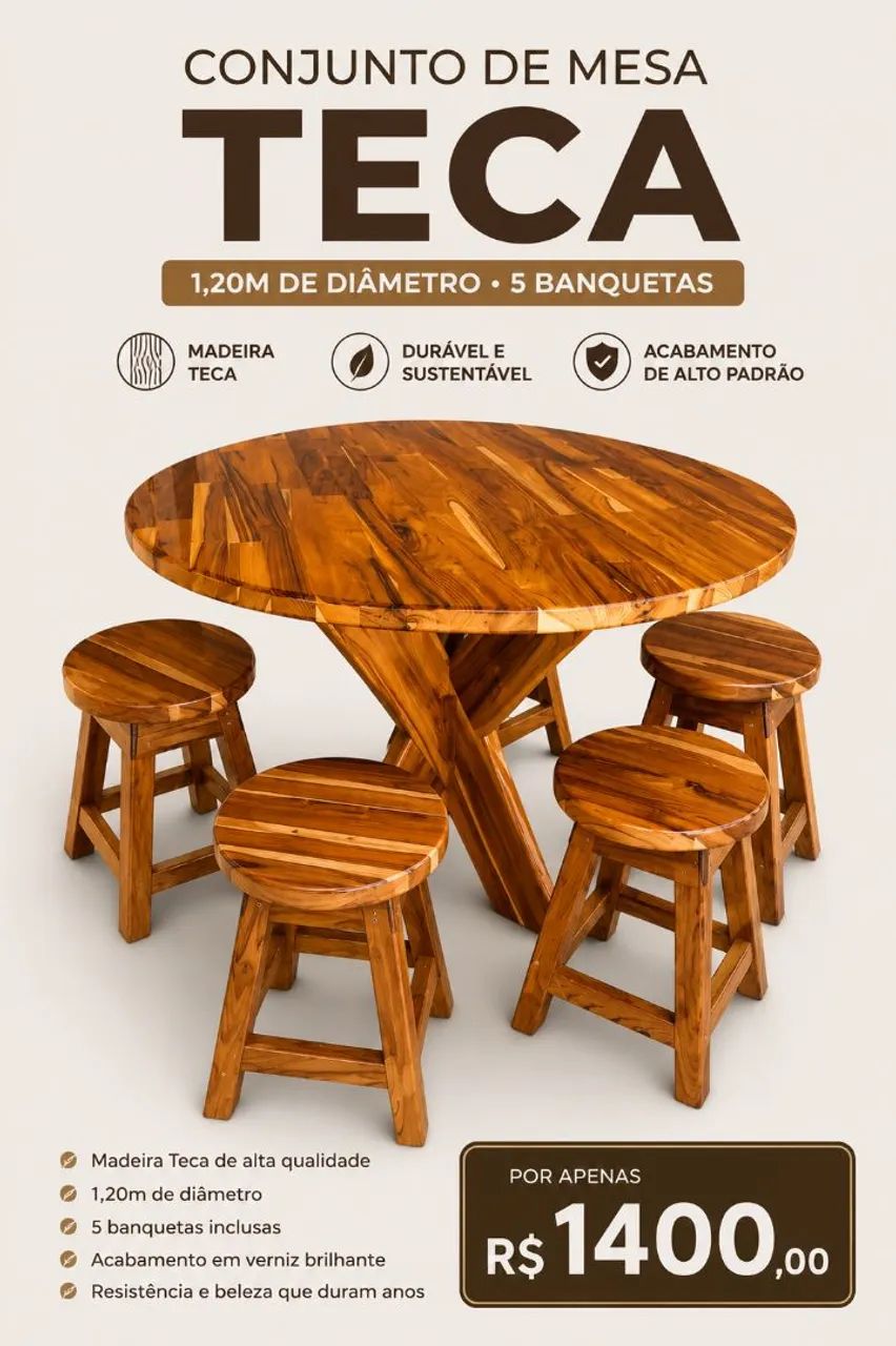 Jogo de Mesa redonda 1,20 de diâmetro nova 