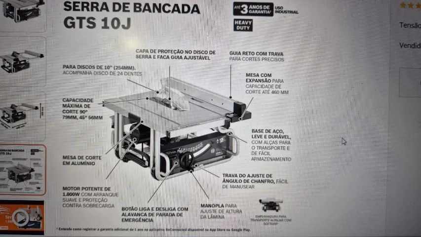 Serra de bancada Bosch GTS 10 J Profissional - Foto 3