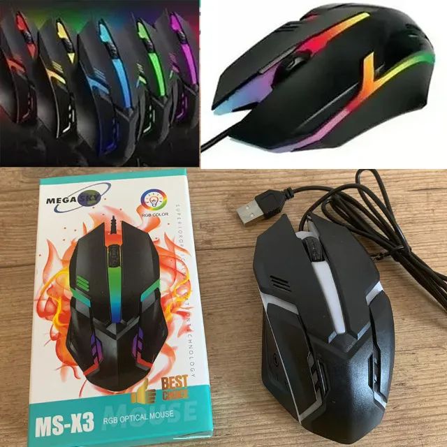 Mouse Gamer Usb Com Fio Luz Led Rgb Com Efeitos Luminosos - Foto 3