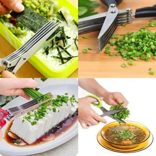 Tesoura De Cozinha De Metal Multipla Para Temperos Com 10 Laminas + Pente - Foto 3