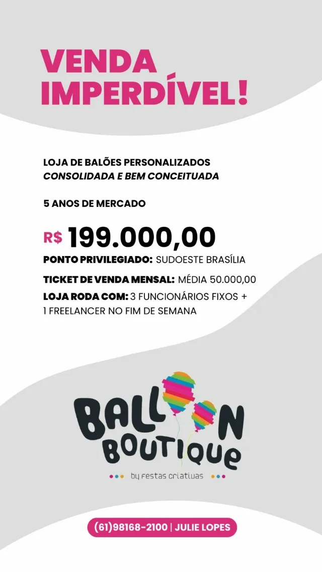 Vendo loja de Balões no Sudoeste