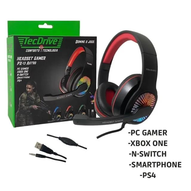 Fone de Ouvido Headset Gamer com Led para PC/ XBOX ONE/ N-Switch/ Smartphone/ PS4: PX-13-A