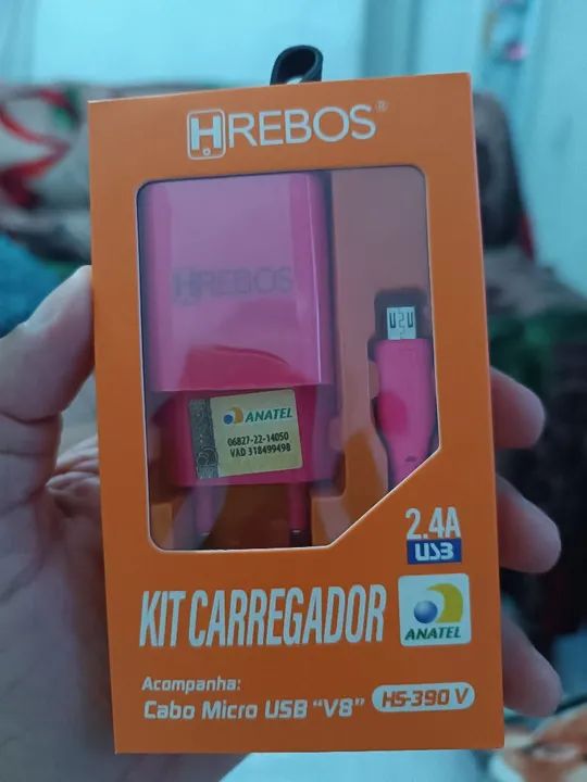 Kit Carregador HREBOS 2.4A USB V8 HS-390 V - Novo - Foto 3