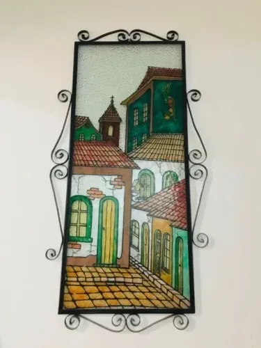 lindo vitral ornamentado quadro em arte nouveau