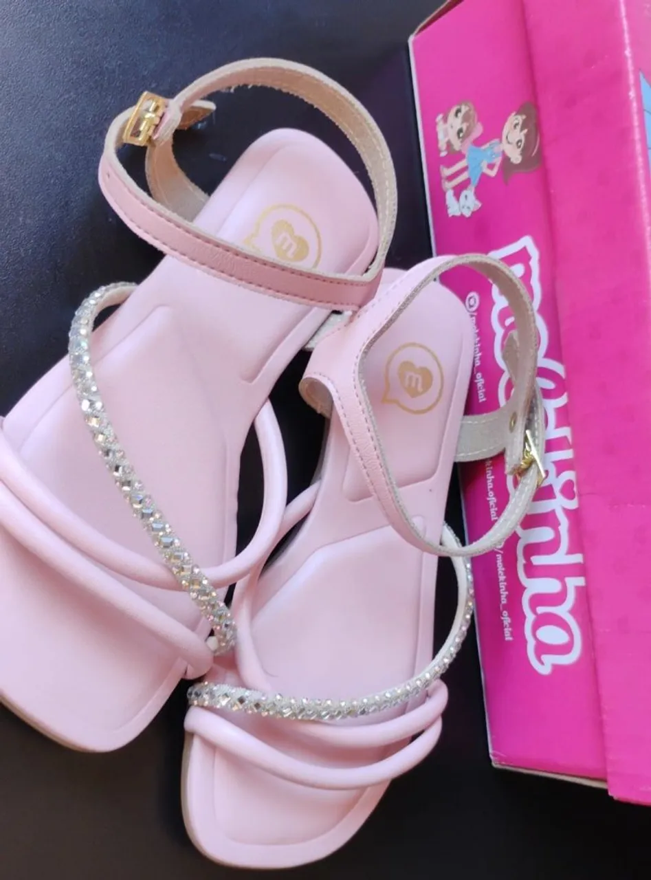 Sandália Feminina Rosa com Strass - Molekinha