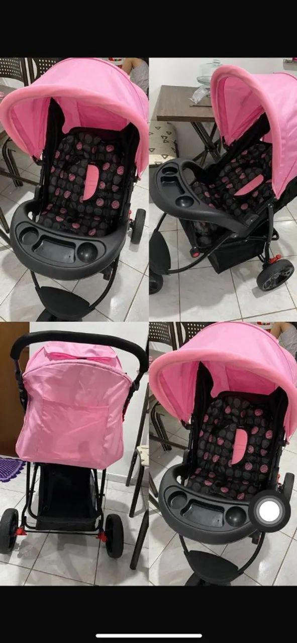 Carrinho de Bebê - 3 em 1 - Dobrável - Pink
